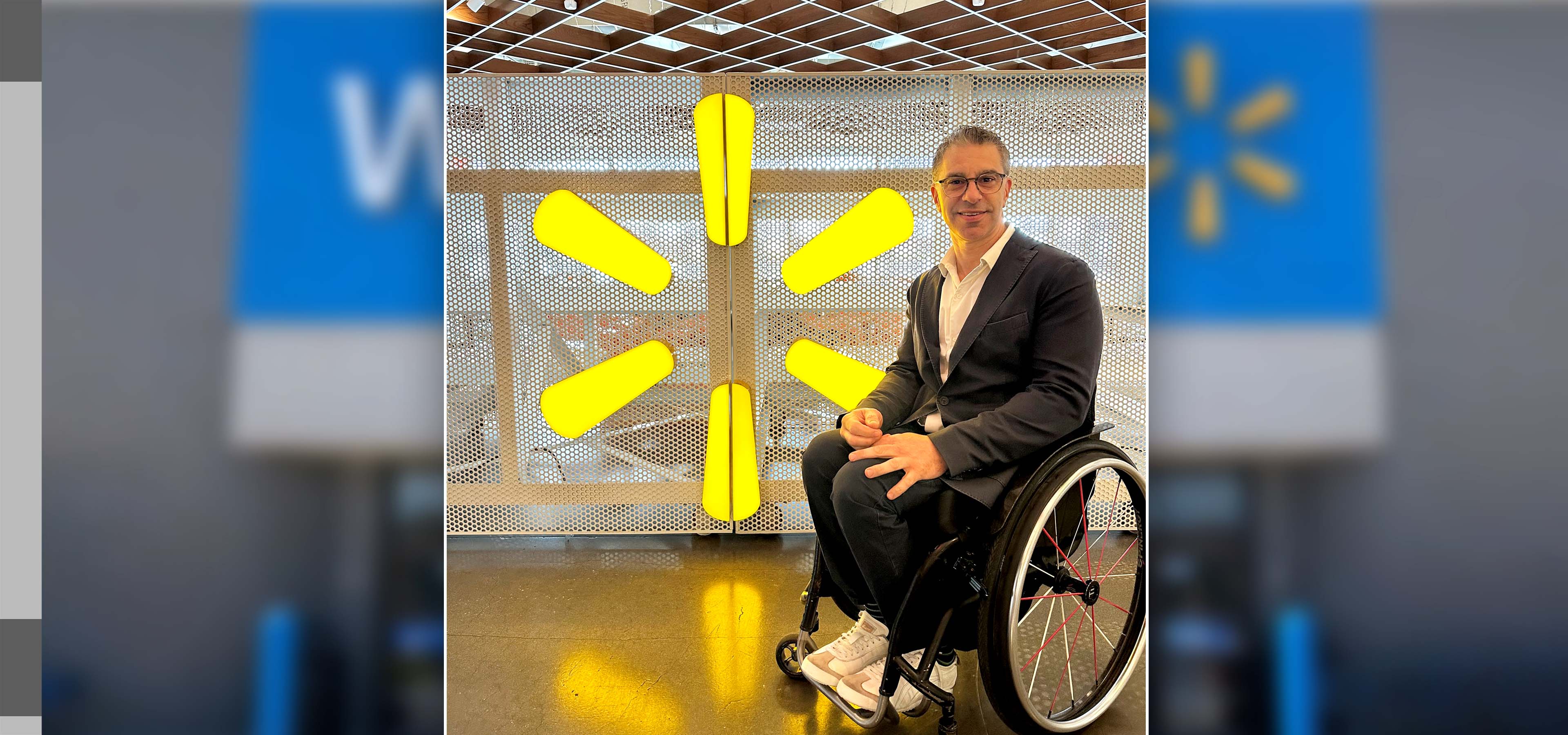 Victor Calise in a wheelchair in front of a spark