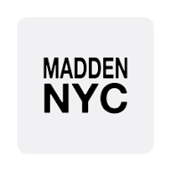 The image features the Madden NYC logo prominently displayed in bold black text on a clean white background. The design is minimalistic and modern, emphasizing the brand name. No additional visuals or numeric elements are present.