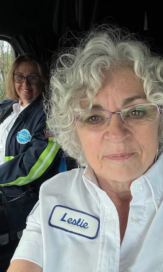 Walmart fleet drivers Michelle Salikie and Leslie Scott in Walmart truck cab.