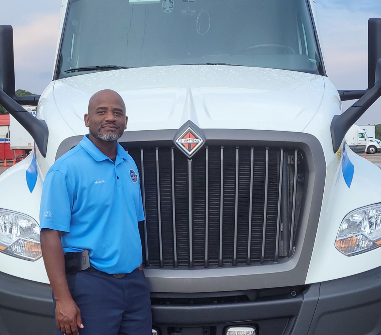 Antoine Sadler poses in front of his rig.