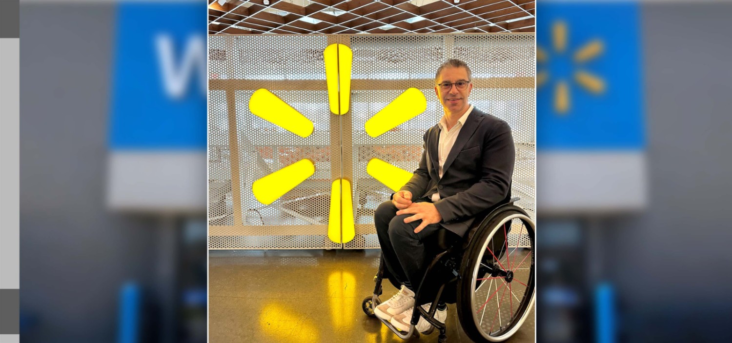 Victor Calise in a wheelchair in front of a spark