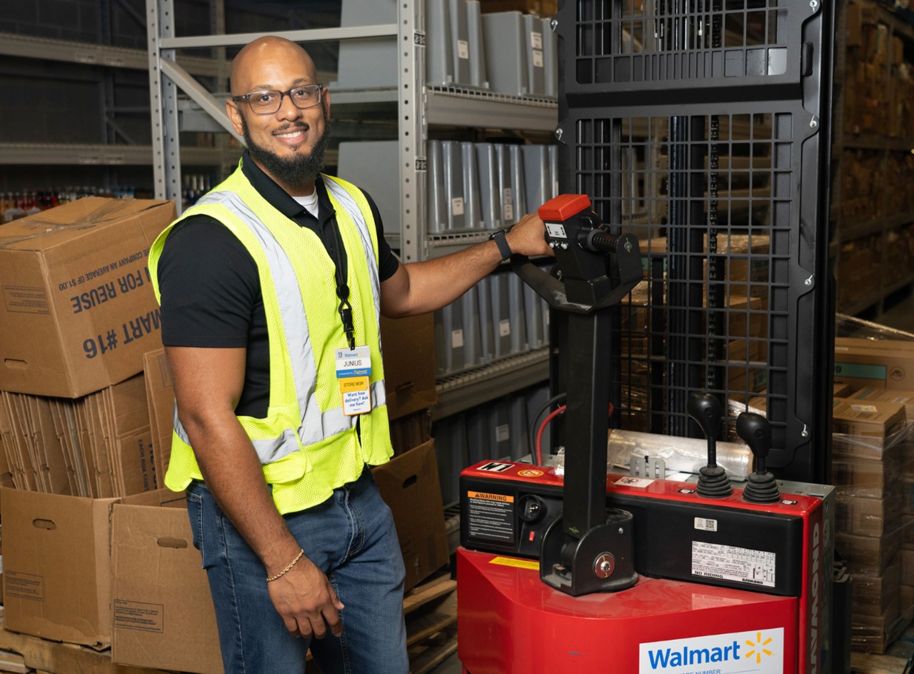 Junius Williams works in the backroom of the Walmart Supercenter in Cypress, Texas.