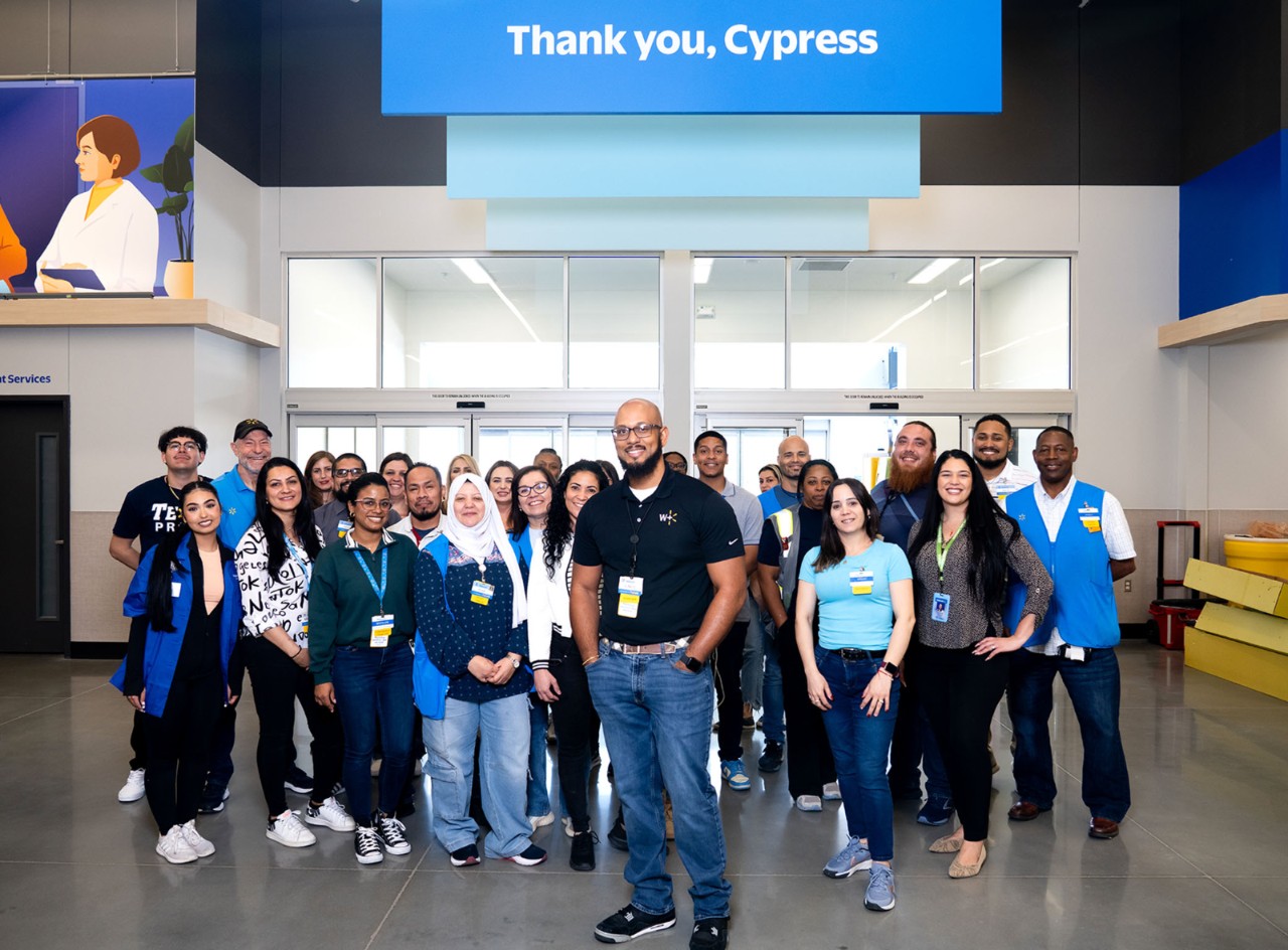 Store Manager Junius Williams stands outside of his new Walmart supercenter in Cypress, Texas.