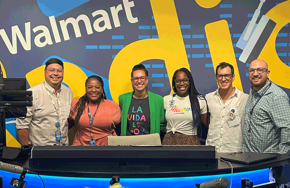 Representatives from Walmart Radio and Karun Eyewear pose in the Walmart Radio studio.
