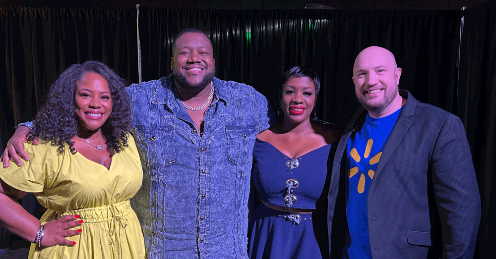 Michael and Tanya Trotter of The War and Treaty pose with Walmart Radio's Kirby and Bo